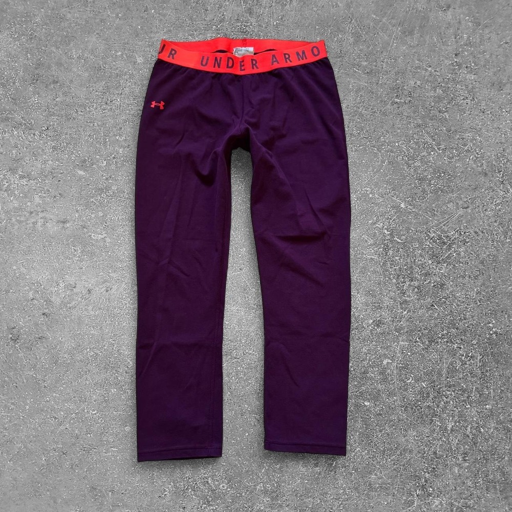 Under Armour Womens Purple Orange Waistband Fitted Cropped Leggings Size M